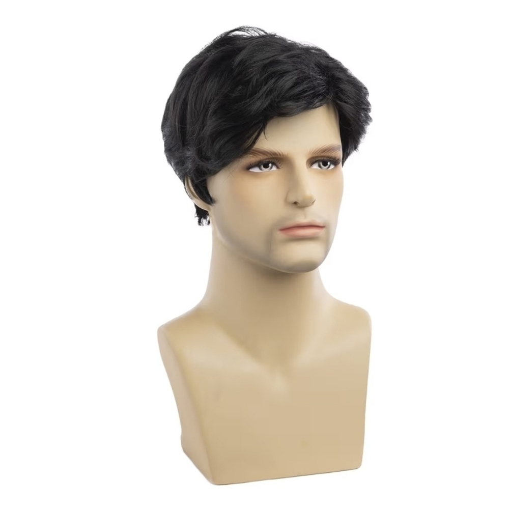 Men Wigs Short Black Wig Synthetic Heat Resistant Natural Halloween Cosplay